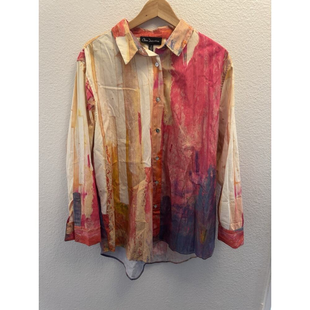 Abstract Multicolor Button-Down Blouse - Pink & Cream